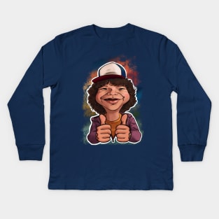 Dustin thumbs up caricature Kids Long Sleeve T-Shirt